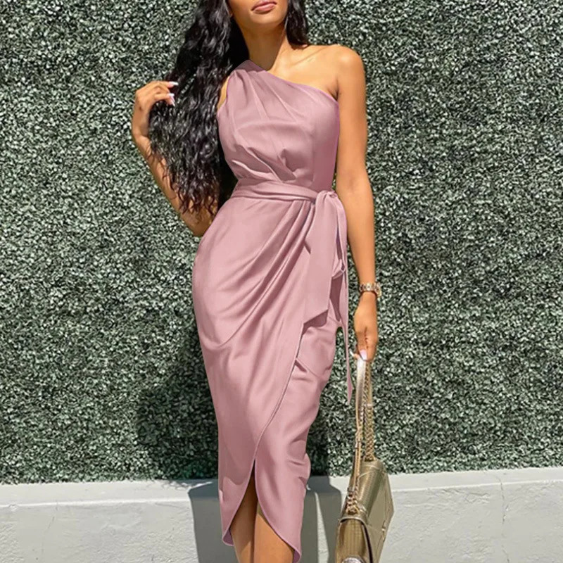 Womens long irregular slotted shoulder strap slim and suitable for satin dresses 250320