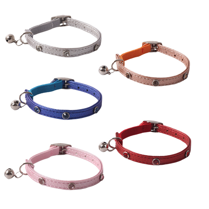 Fashion Cat Collar with Bell and Rhinestone, Pet PU Leather Collar Diamond Studded Necklace Small Big Cat Collar for Boy Cats, Girl Cats with Safety E