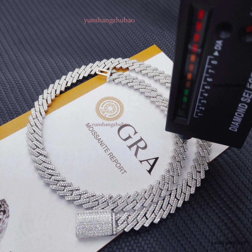 pass test 8-14mm wide GRA moissanite dia gold Sterg Sier cuban k chain for Men Hip Hop necklace Free shipping
