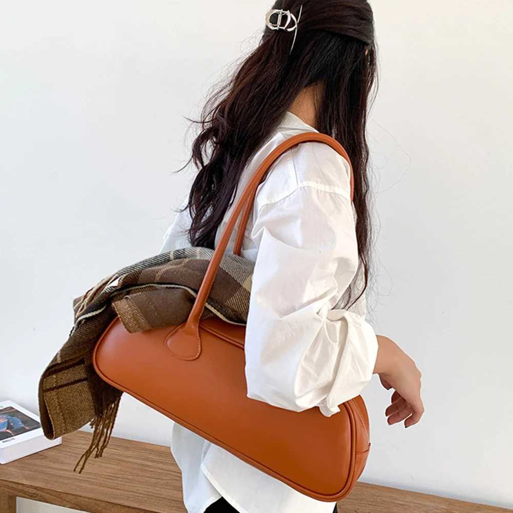 PU Leather Daily Tote Handbag Solidcolor Zipper Fashion Bowling Bag Large Capacity Cowhide Underarm Bag Luxury Designer Handbags Y250319