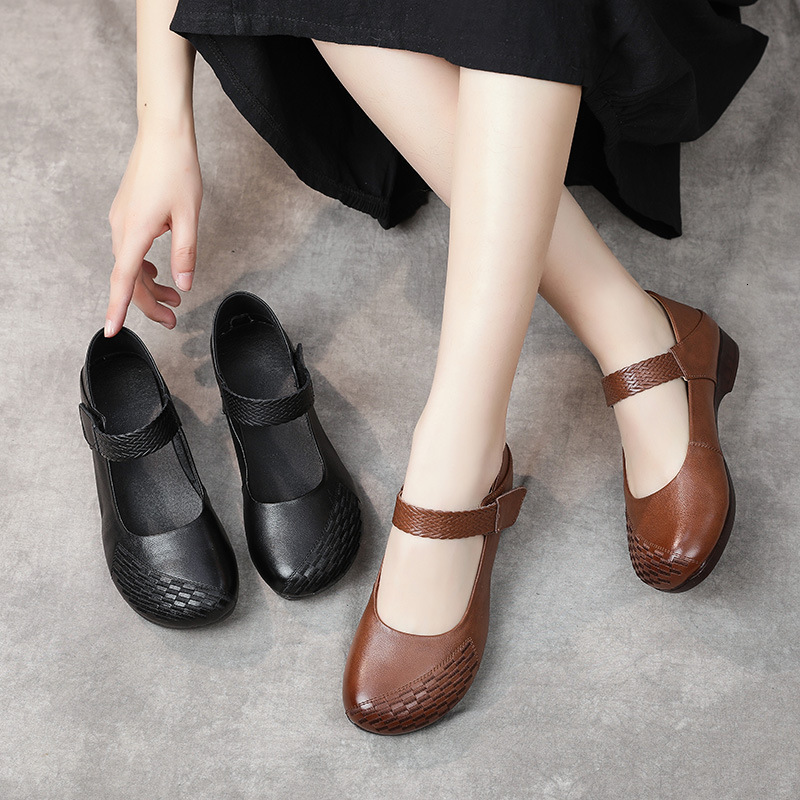 2025 new genuine leather casual shoes with toe layer, cow flat shoes, ethnic style, shallow mouth design, fashionable women's single shoes