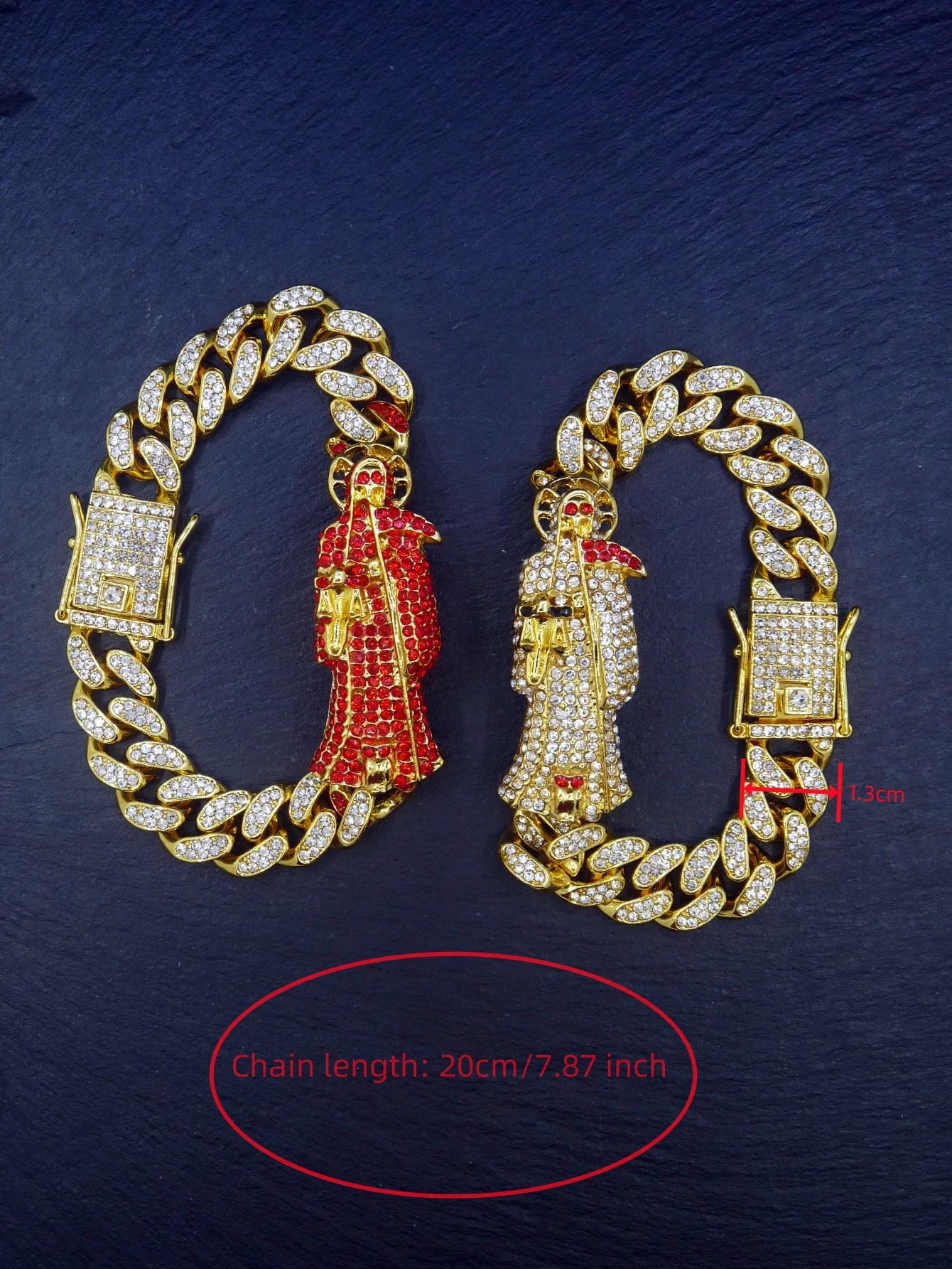 Full Diamonds Punk Hip Hop Chunky Chain Santa Muerte Bracelet Cuban Bracelet Jewelry 250321