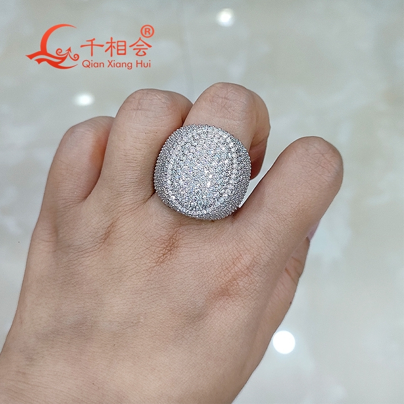 oval shape 24mm big size melee moissanite S925 Silver ring half band Mens womens Ring Luxury Style gift wedding