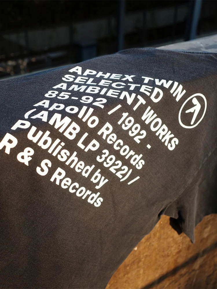Men T-Shirt Aphex Twin Washed Black Print Cotton Graphic Oversized Korean Fashion Short Sleeve Tops Tees Y2k Streetwear Clothing 250320