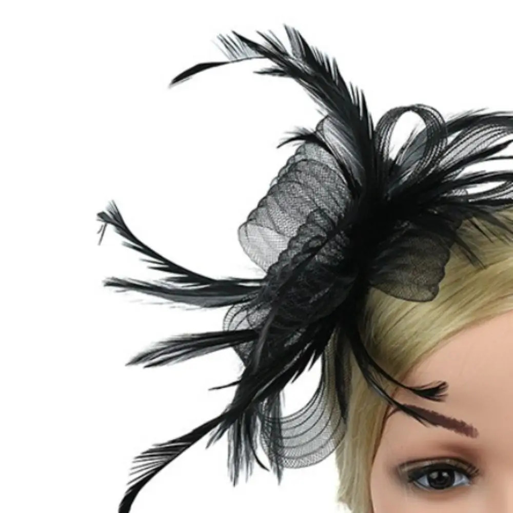 British retro womens feather charming headband with large floral hair clip cocktail party bridal hat decoration womens headwear 250320