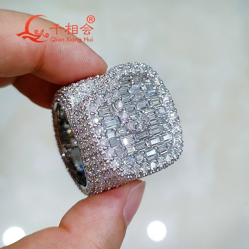 Big size Sterling 925 Silver G real Moissanite Ring for Men And Women round Brilliant Diamond Engagement Wedding Jewelry