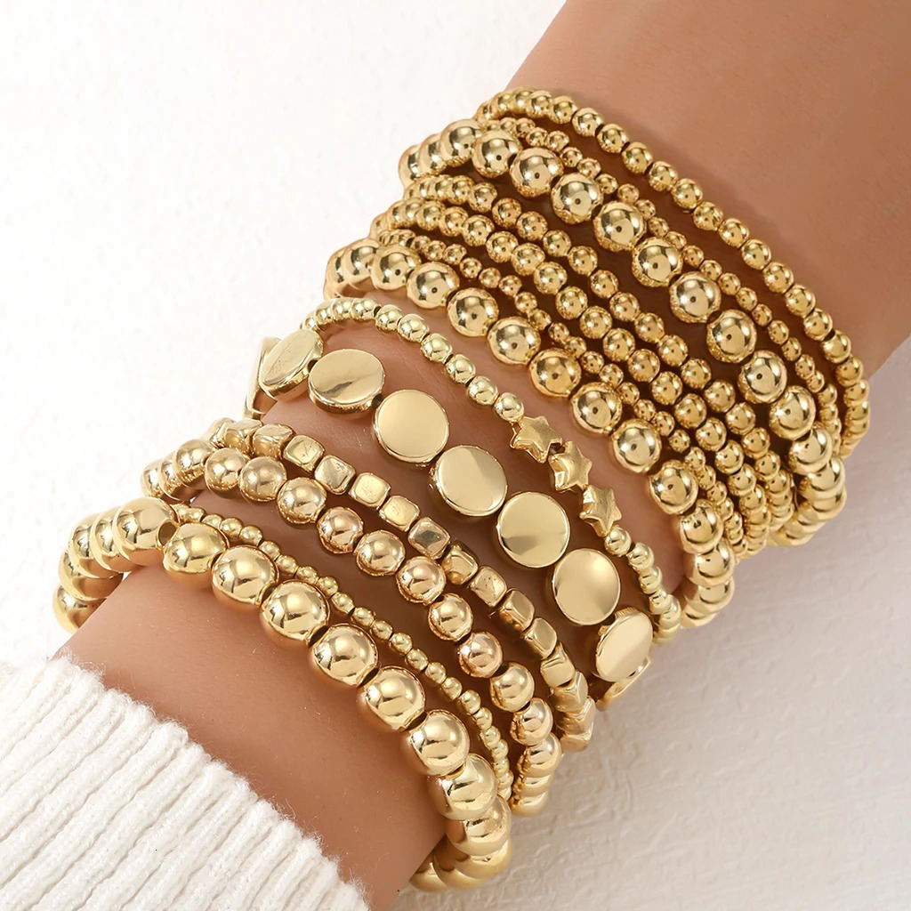 Vintage CCB Bead Beaded Bracelet Creative Flat Bead Star Bead Bracelet Set for Womens Bohemian Daily Versatile Jewelry Gifts 250318