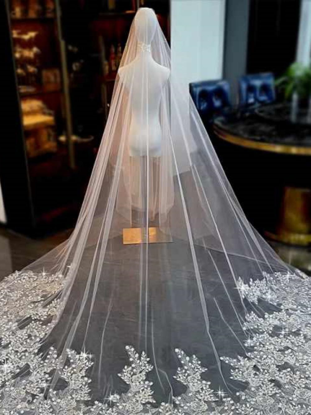 Sparkly Wedding Veil Sequins Appliques One Layer Long Cathedral Length Bridal Veils Applique Edge Wedding Accessories Customized