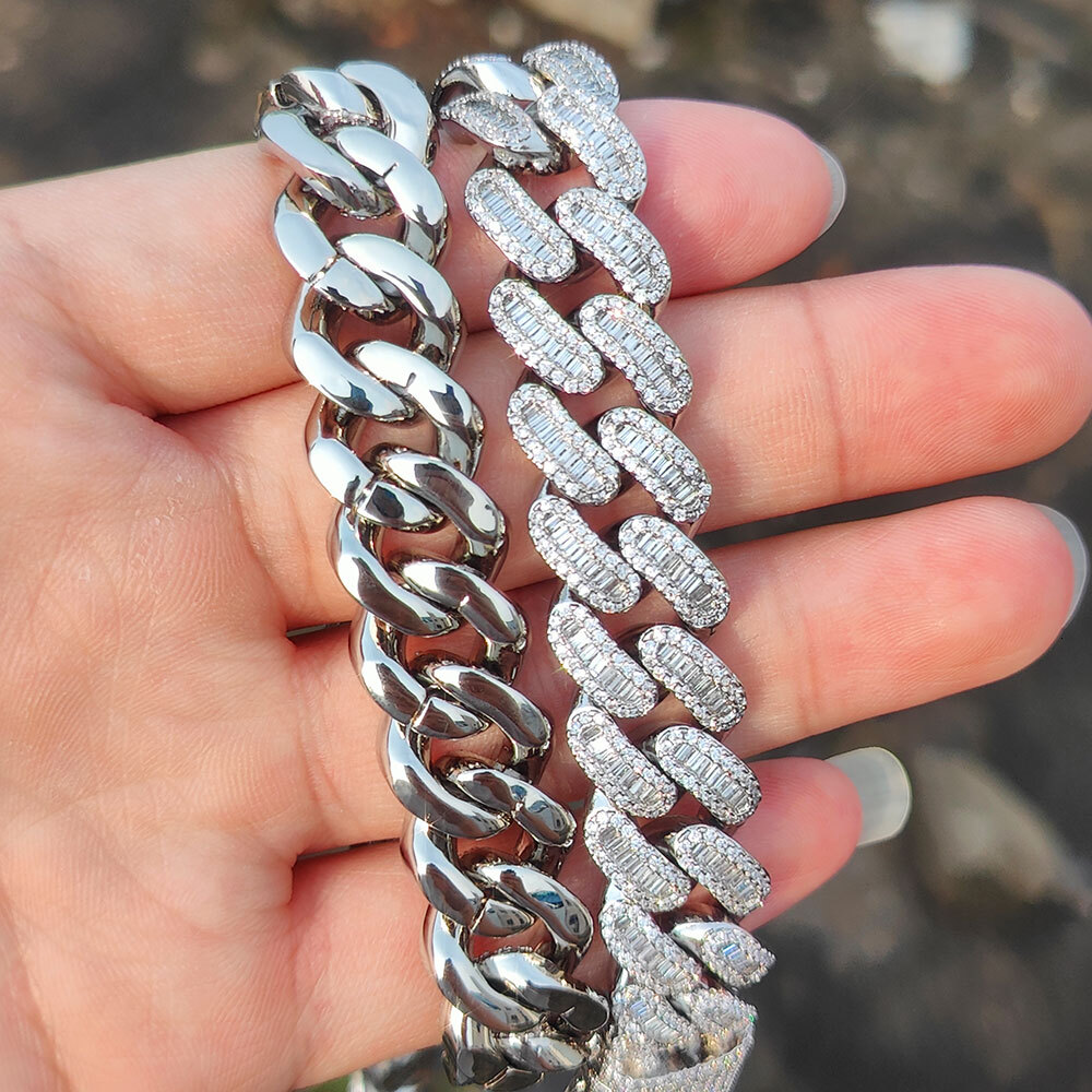 New Fashion Hip Hop 15MM Mixed Inlay Iced Out Cuban Bracelet Jewelry For Men Two Style Stone Cuban Link Chain Bracelet