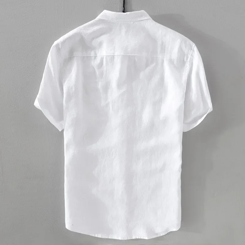 Pure Linen Short Sleeve Shirt For Men Casual Summer Half Sleeve Cotton Linen Fabric White Color Mens Wear Top 250320