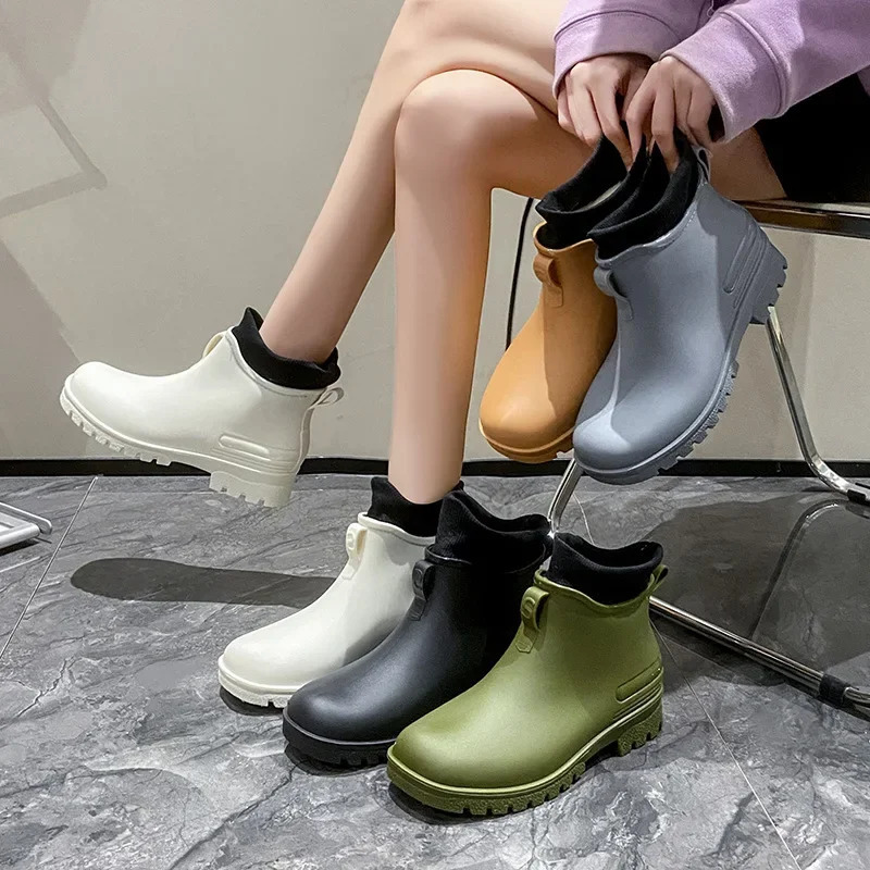 Fashionable Low-top Thick-soled Non-slip Womens Rain Boots Arrival Cross-border Cheerleader Short Boots For Outerwear 250317
