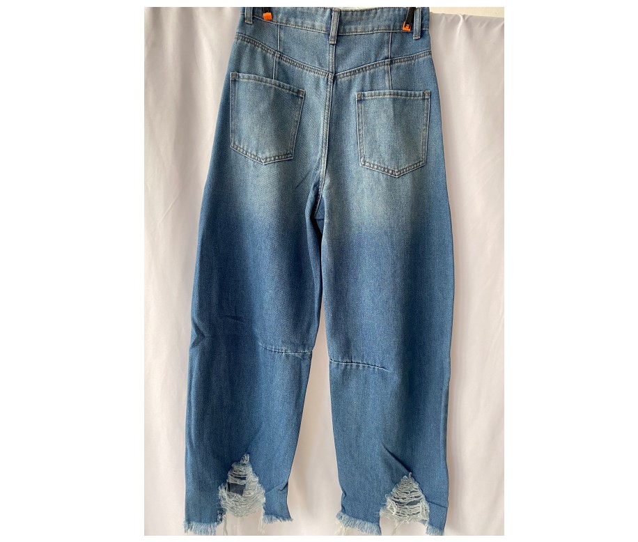 CNLONGBIDA Women's Jeans Wide leg casual jeans summer new high waisted loose fringed pants H5N724
