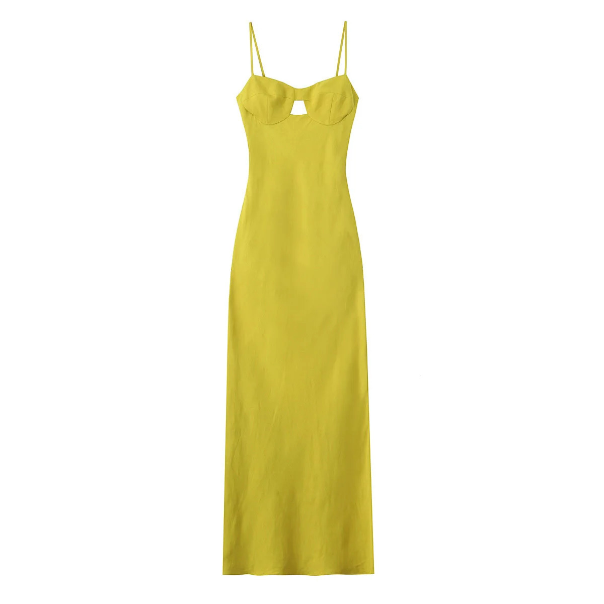 ZBZA Womens Blended Midi Skiing Round Neck Sleeveless Backless Sling Side Zipper Dress SpringSummer Casual Chic Long 250320