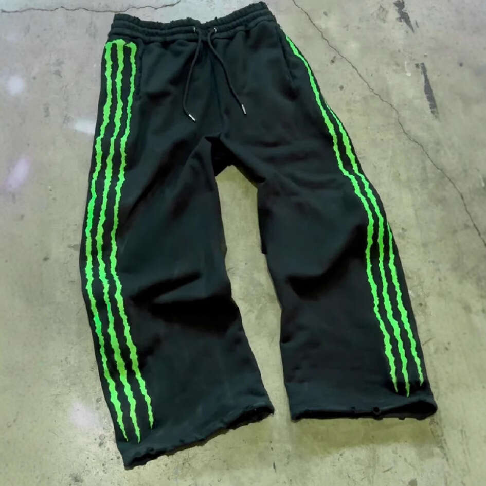 American Hip Hop Street Fluorescent Green Claw Stripe Fun Casual Loose Pants