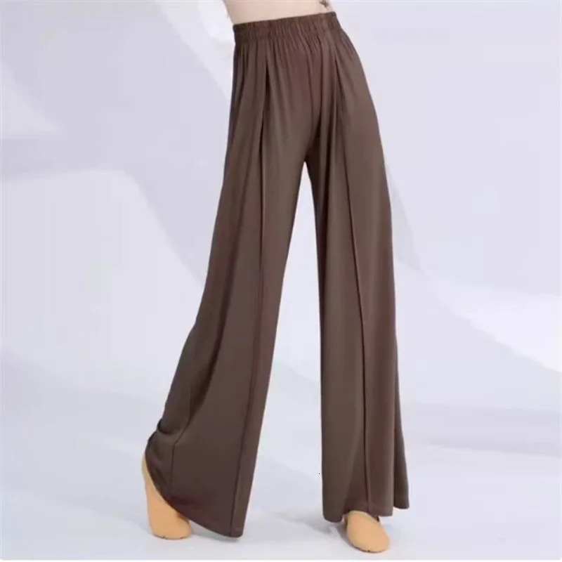 Casual matching elastic waist womens wide leg pants loose Trouser color sportswear dance training basic trend 250320