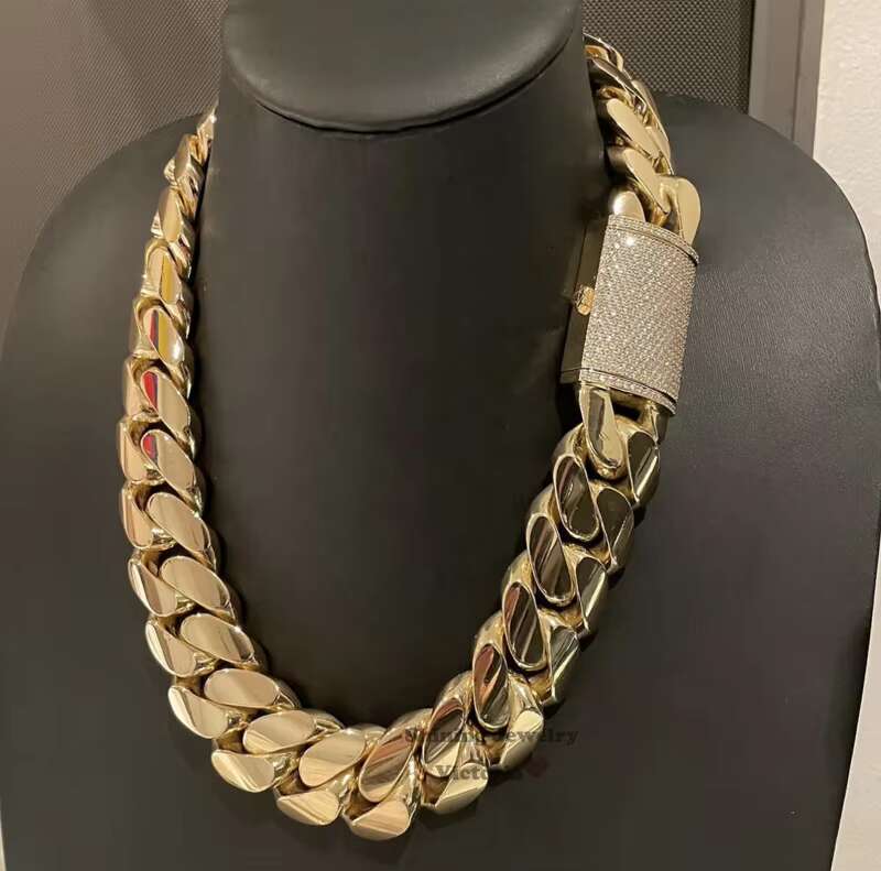 Hip hop Jewelry Men's Thick Miami Necklace 28mm 24 inches 1kg 14k Gold Plated Solid Sier Cuban Chain