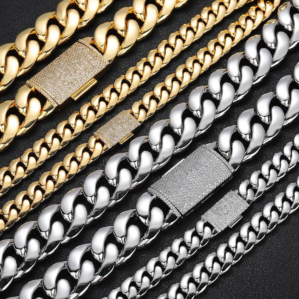 Fashion 12/22MM 5A CZ Iced Out Zircon Lock Miami Brass Cuban Link Chain Hip Hop Jewelry For Men thick Necklace