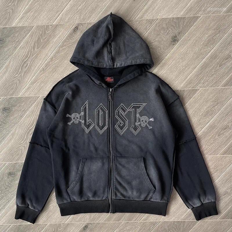Men's Hoodies Zip-up Cardigan Lost Intricacy Hoodie Vintage Washed Logo Pattern Printed Autumn High Quality Casual Fashion Jackets