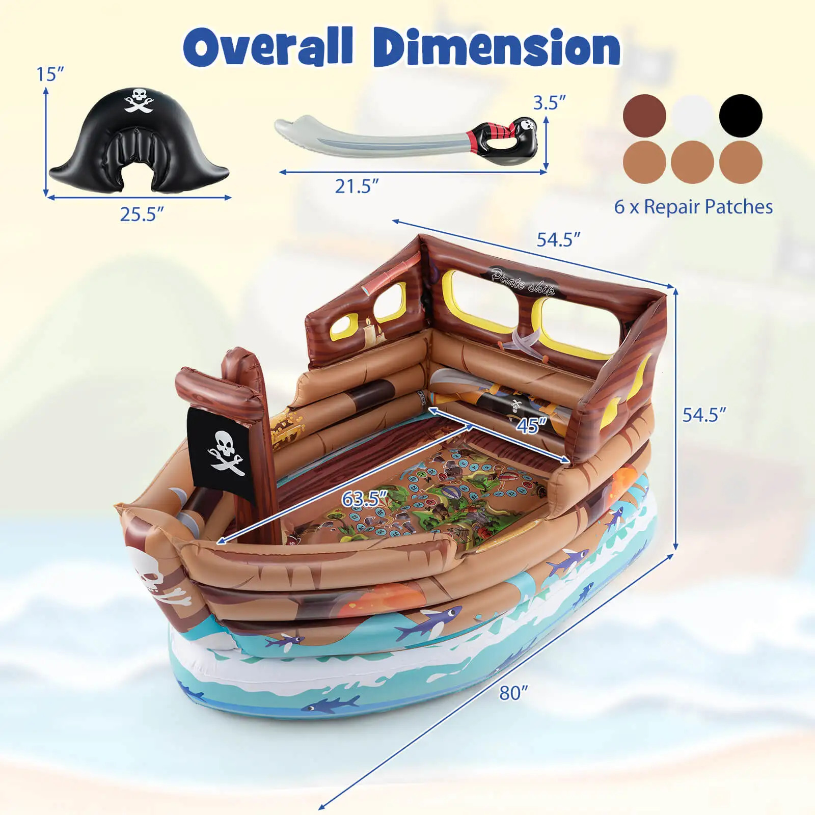 Inflatable pirate ship Playhouse wbuiltin motor inflatable toy sword 250321