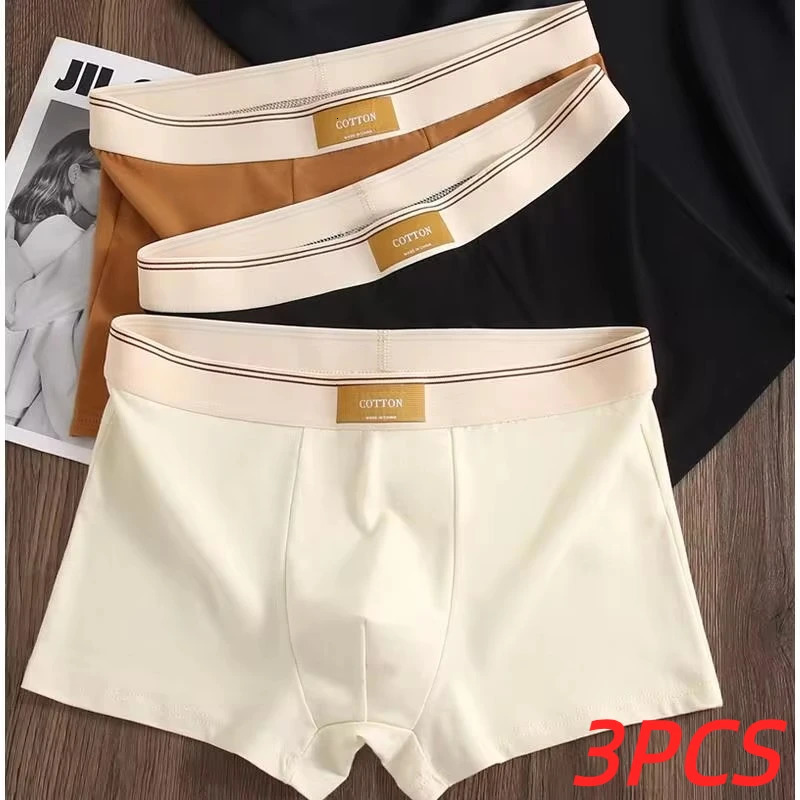 3Pcs Mens Underwear Panties Boxershorts Comfortable Breathable Cotton Sexy Solid Color Boxer Shorts 250320