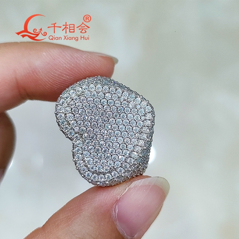 18.5*22mm heart shape silver color S925 Silver D white full melee Moissanite Mens womens Ring Luxury Style gift wedding