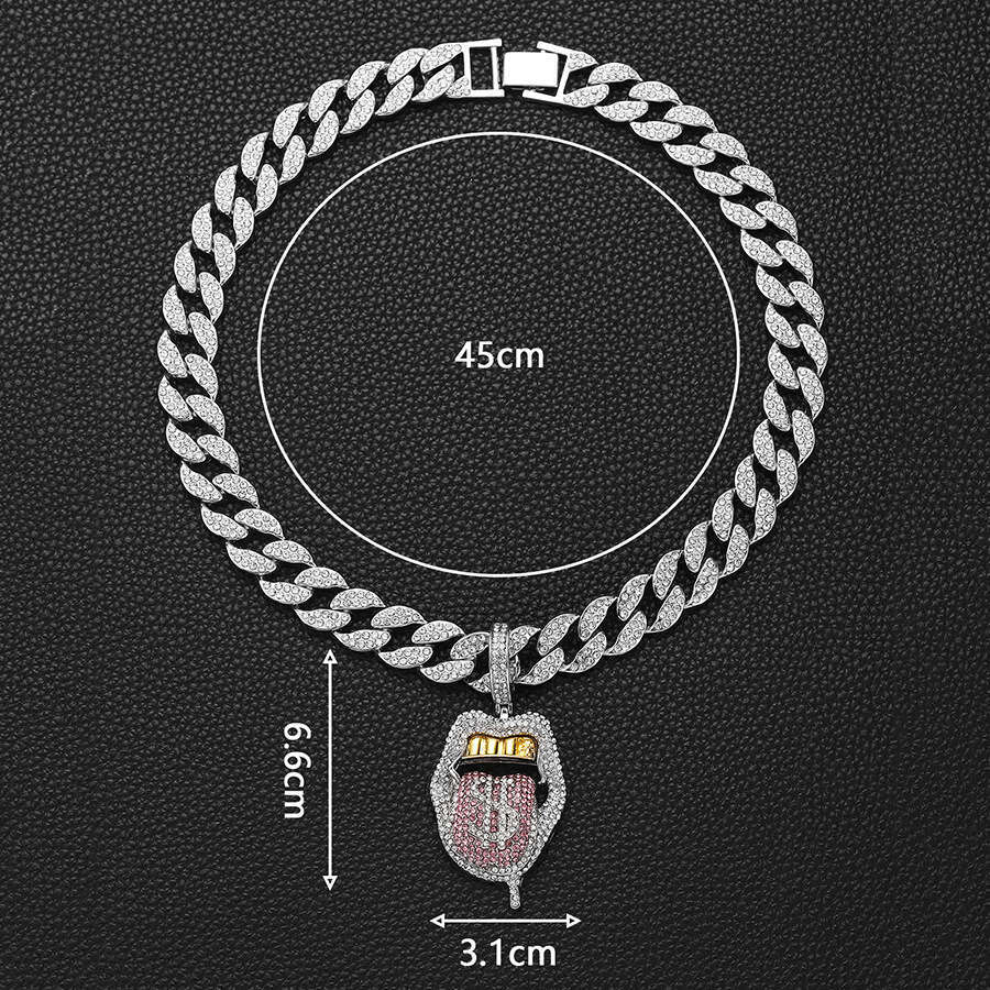 Alloy funny three-dimensional coins spicy girl hip-hop tongue sticking skull pendant watch buckle inlaid with dias Cuban collarbone chain