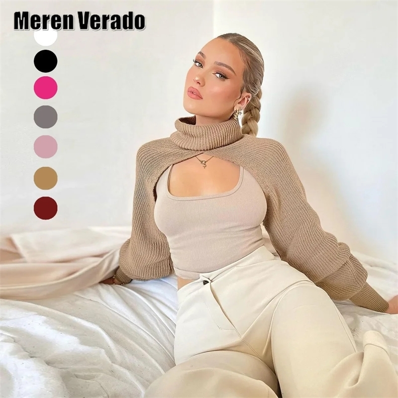 Meren Verado Sexy Lantern Sleeve Knitted Sweater Womens No Cardigan Pullover Long Turtleneck Winter Nightclub 250225