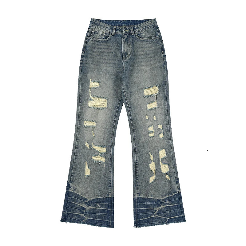 SpringSummer American Ripple Tear Hip Hop Jeans Mens Straight Micro Shining Street Trend Trouser 250317