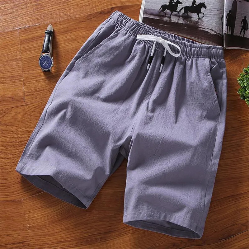 Men Shorts Slim Fit 2025 Summer Cotton Linen Knee Length Breathable Male Clothing Pure Straight Shorts Big Size M-6XL 7XL white 250320