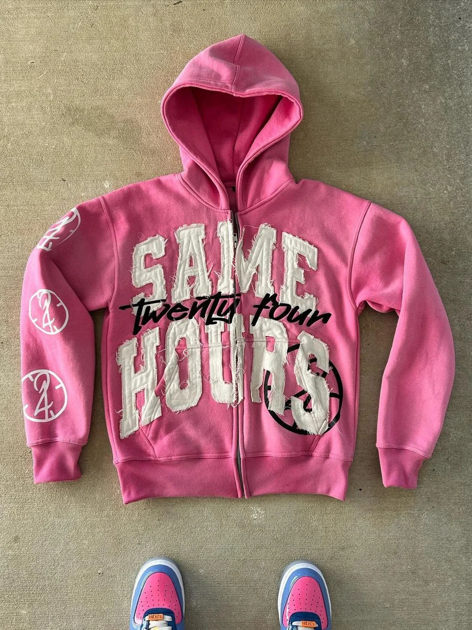 Casual street hiphop y2k letter patch embroidery loose autumn oversize short zipper hooded contrast color sweatshirt jacket 250110