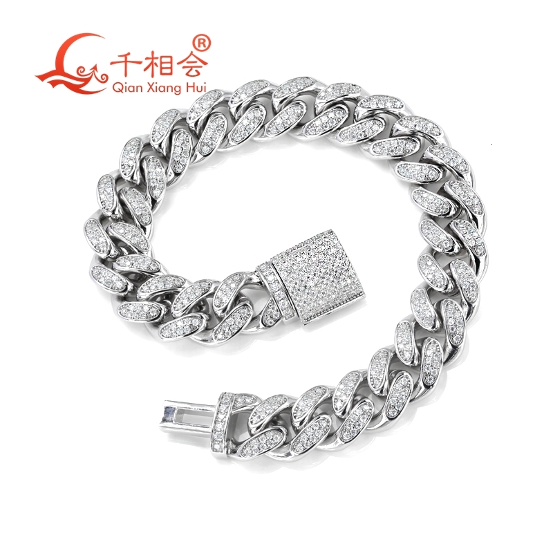 12mm half-moon kidney S925 silver Cuban chain bracelet moissanite diamonds hip-hop style perfect for Miami-inspired fashion.