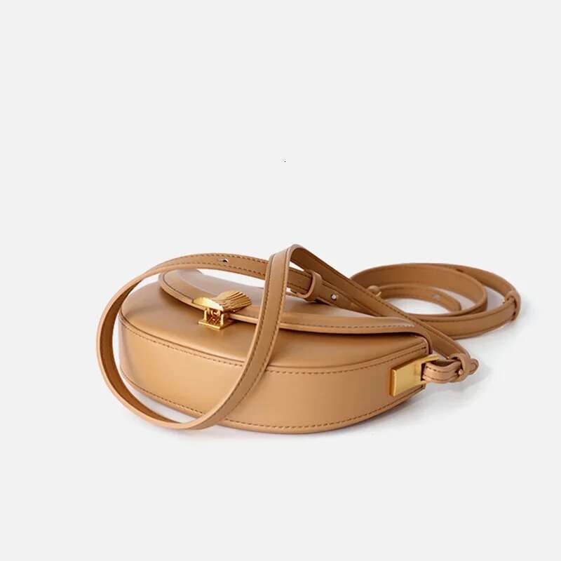 Genuine Leather Half Moon Saddle High Quality Shoulder Bags For Women 2023 Small Messenger Bag Apricot Bolsa Feminina