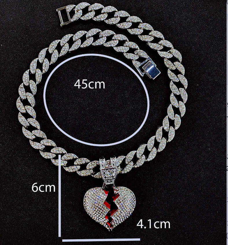 Hot selg Instagram fashion style alloy full dia pendant necklace, men's and women's hip-hop broken heart sweater chain