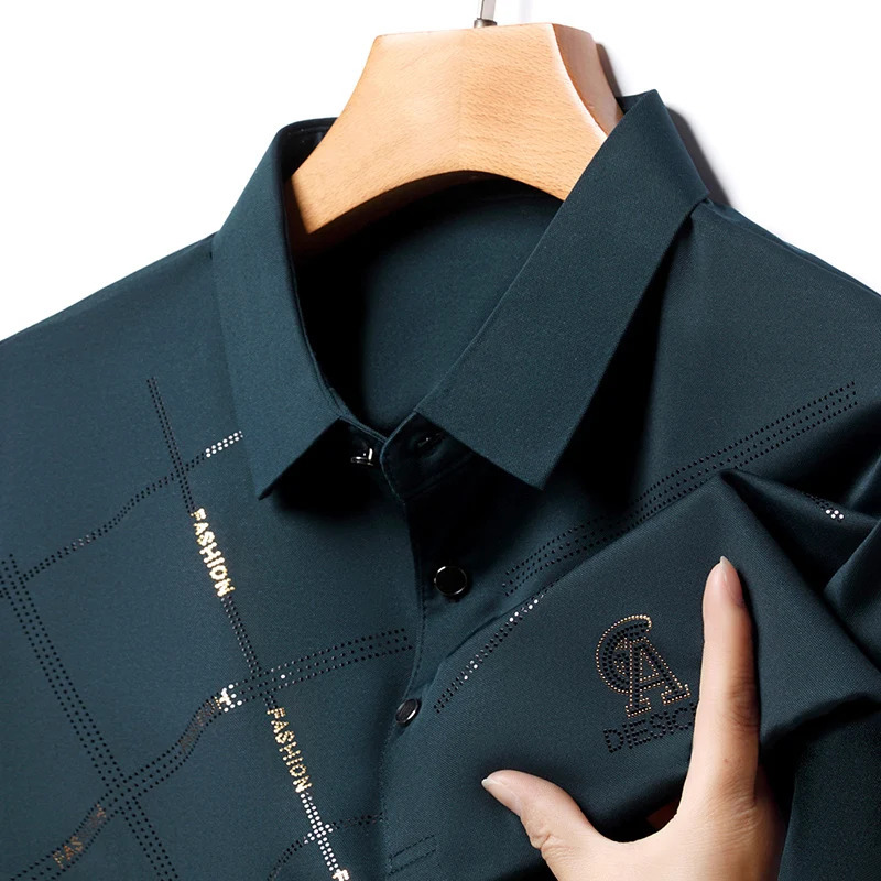 Fashionable embossed polo shirt short sleeved mens summer high-end ice silk comfortable casual light T-shirt 250320