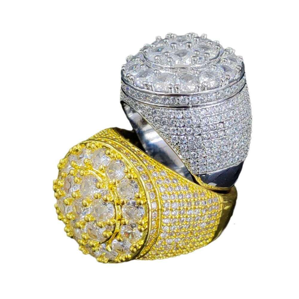 Hip hop trendy copper material, real gold, electroplated flower diamond, men's ring, personalized accessory