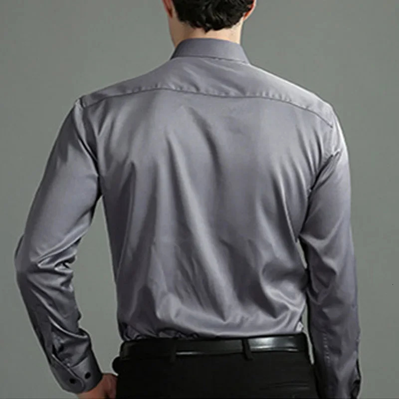 6xl Spring and summer elastic force non-iron mens long-sleeved business casual shirt solid color mercerized vertical shirt 250320