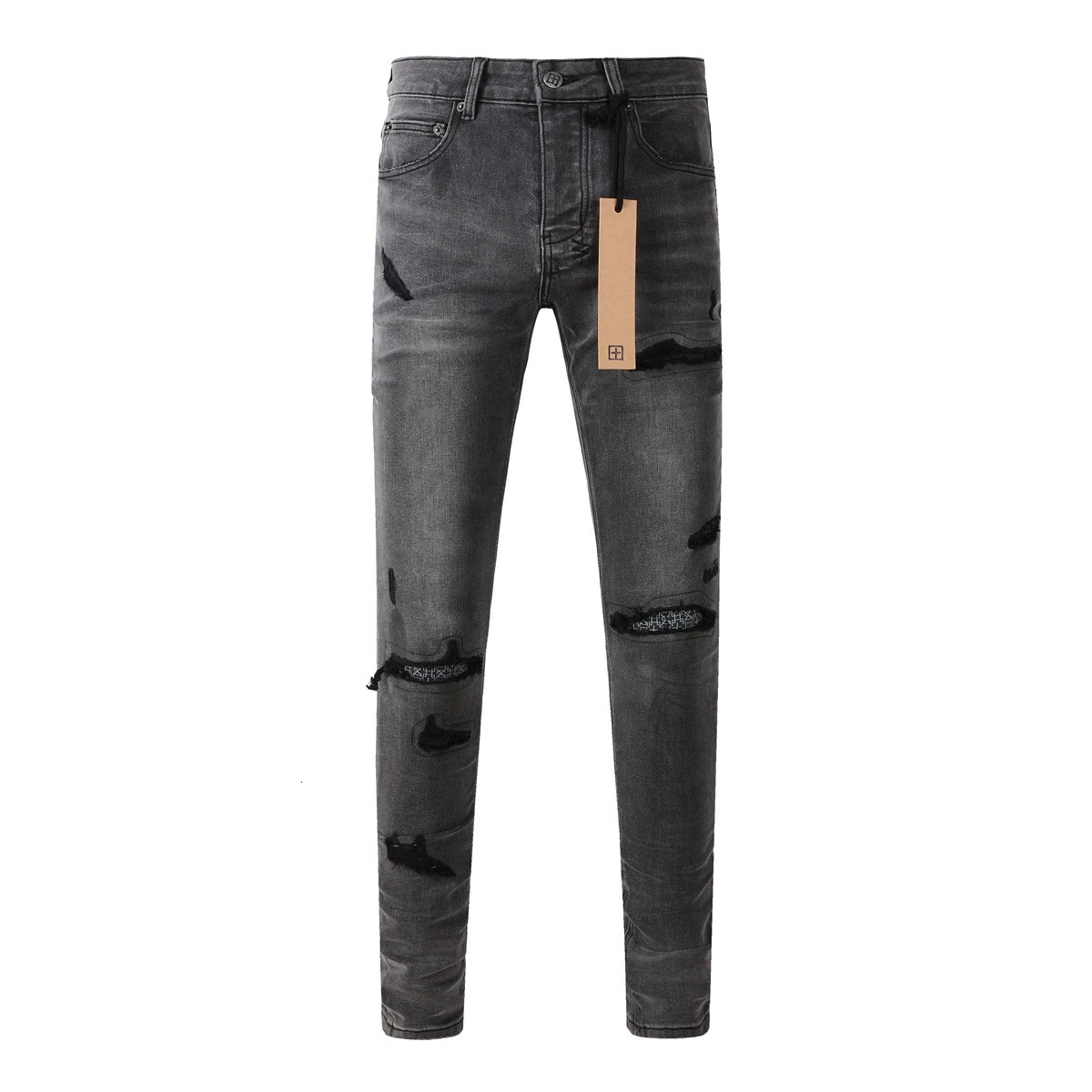 Black Gray Fashion Men Jeans Cross High Street Hole Trend Low Rise Skinny Denim Pants Ripped Frayed Trousers 3010 250320
