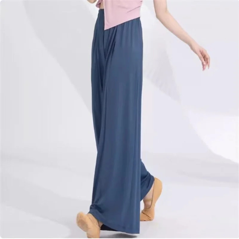 Casual matching elastic waist womens wide leg pants loose Trouser color sportswear dance training basic trend 250320
