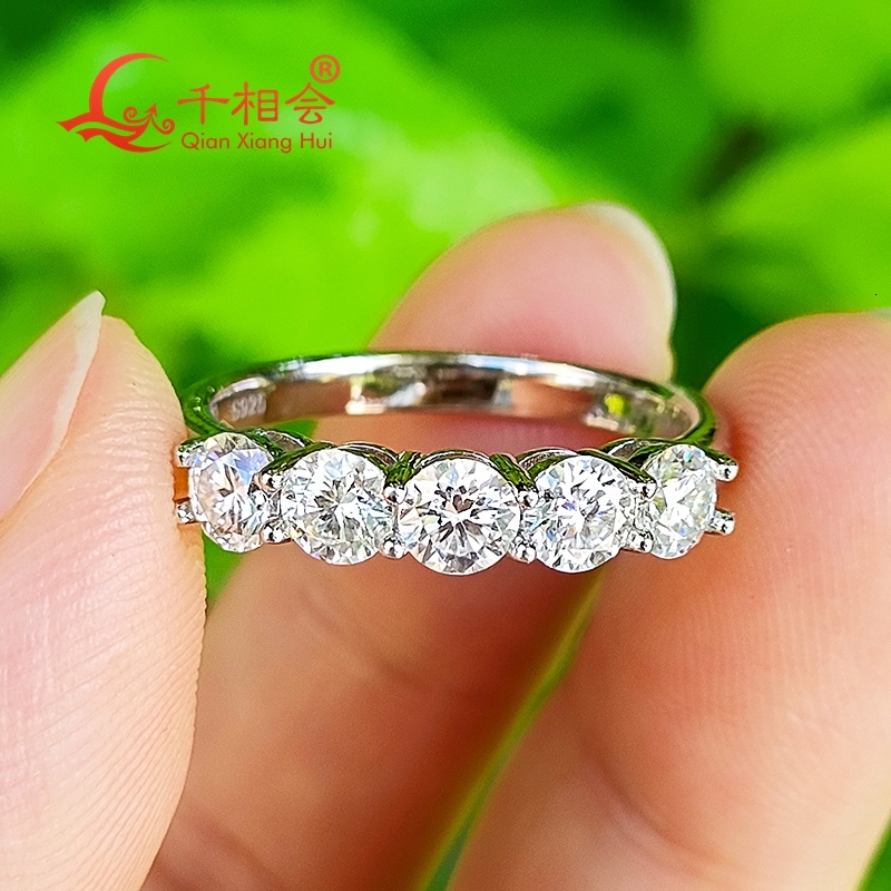 1.5ct 4mm round five stones D vvs white moissanite Half Eternity Band ring 925 Sterling Silver Jewelry Engagement women gift GRA