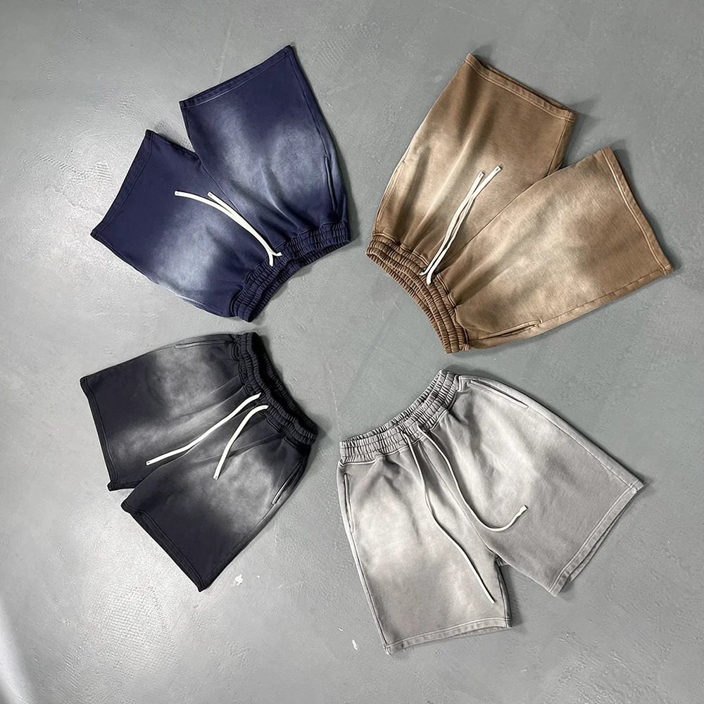 Spray Dyeing Retro Original Mens Short Wear Street Clothing Trendy Washing Distressed Retro Pure Cotton Loose Short Shirt Y2k Tie Dyeing 250319