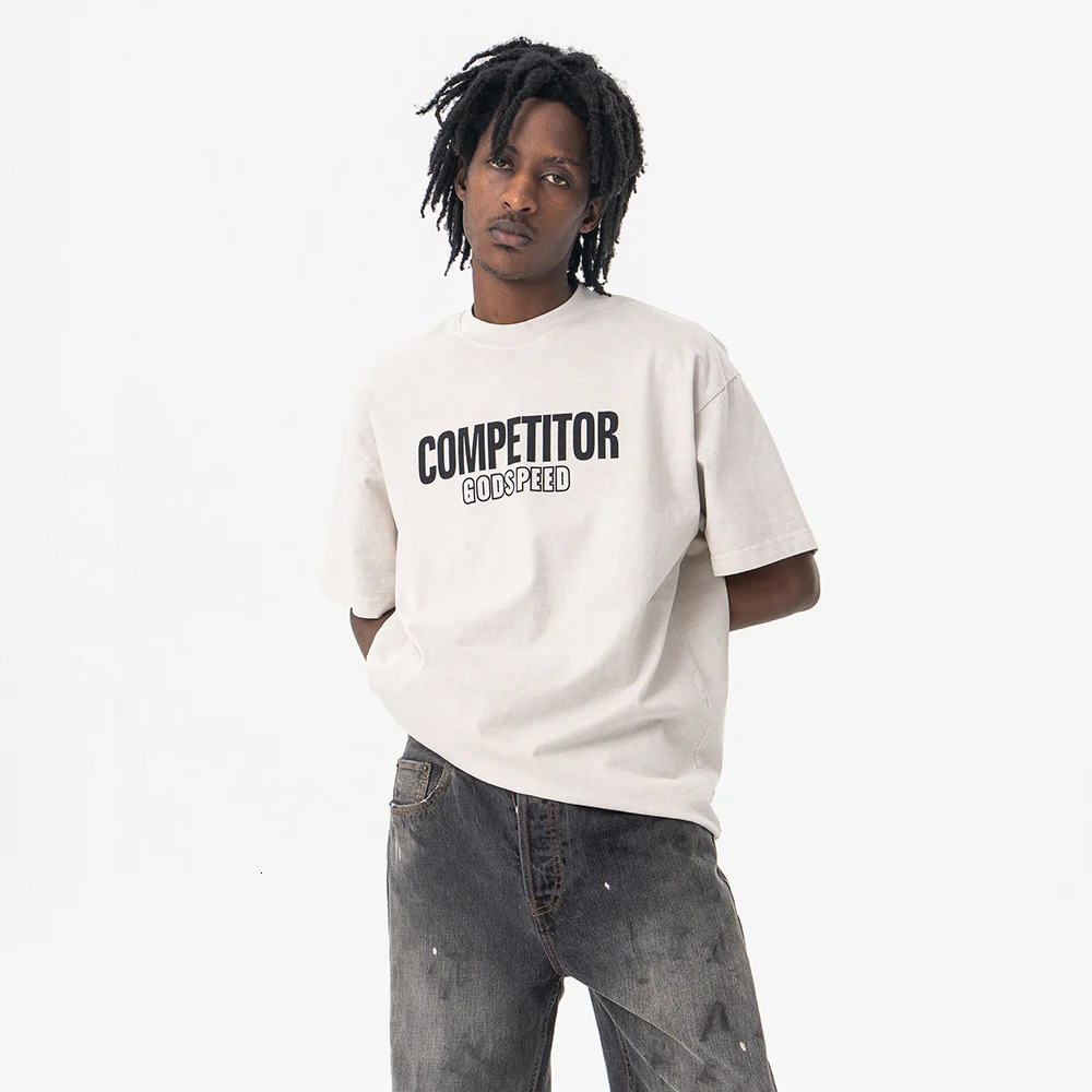 Superway original n retro letter printing mens Tshirt casual short sleeved cotton street loose top 250312