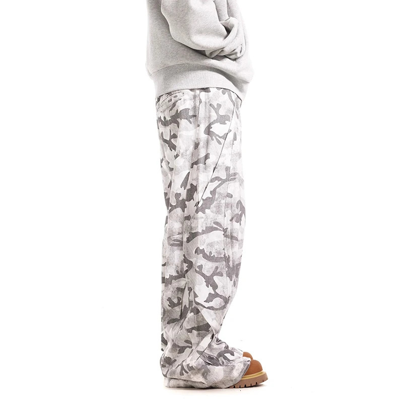 PFNW retro brushed gray white camouflage multi pocket cargo pants niche jeans loose straight leg wide 28W5796 250317