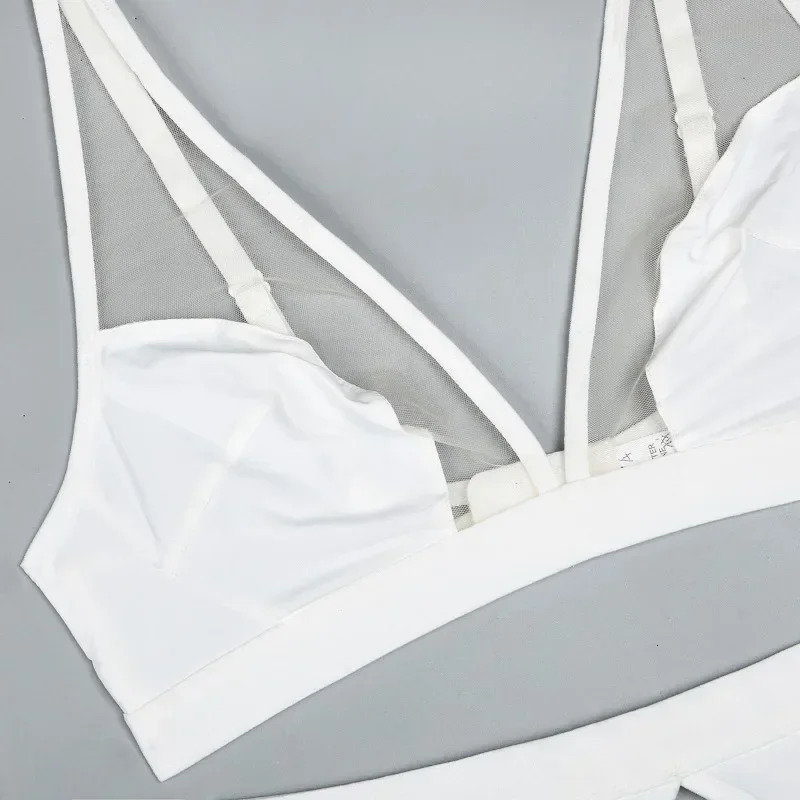 CHUANGERM Pure White See Through Thin Sexy Lingerie Long-Sleeved Gloves Transparent Sensual Intimate Underwear Sets Kit 4-Pieces 250320