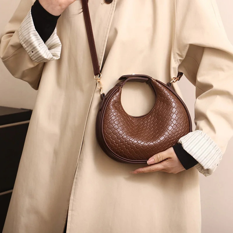 PU Leather Shoulder Bag Fashion Solid Color Lattice Crossbody Small Ladies Trend Handbags 250317