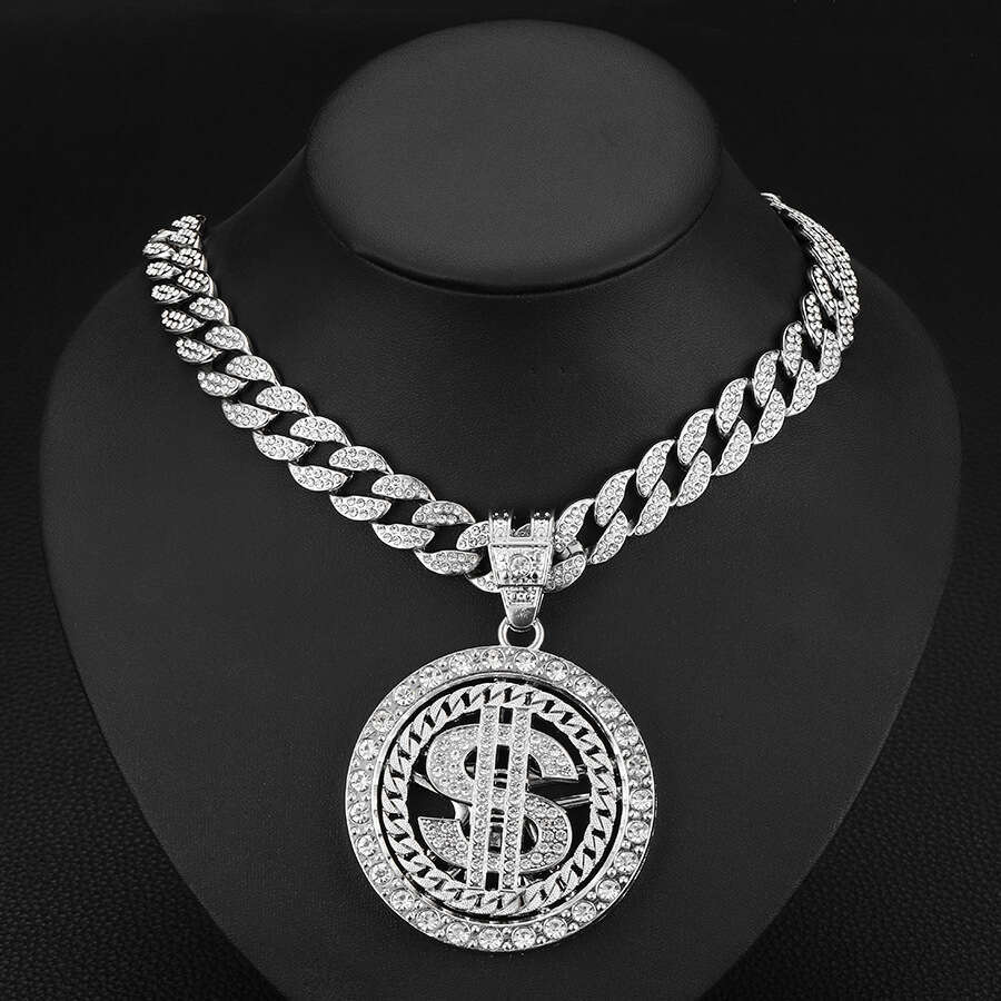 Hip hop men's new trendy brand rotatable coin pattern zinc alloy necklace personalized style pendant