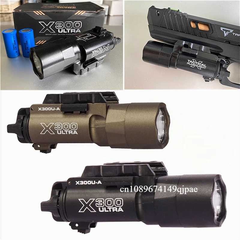 Tactical Surefir Style X300U X300 Ultra X300U-A Hand Gunner Flashlight Airgun Helmet Light Weapon Flashlight Flash 800 Lumens X250321
