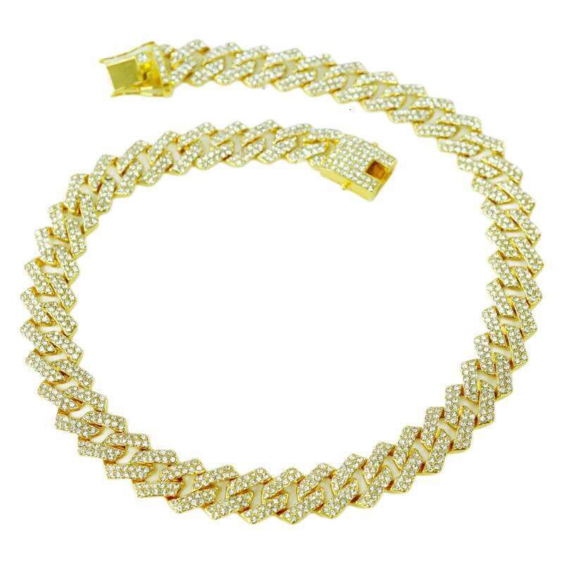 15mm alloy full dia Cuban chain men's double row quadrilateral hip-hop necklace accessory gift for man