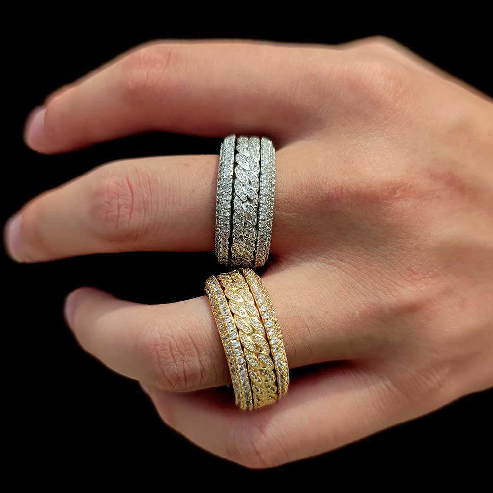 Solitaire Ring Hip-hop With Side Stones copper inlaid zircon rotatable Cuban ring real gold electroplating hiphopRing ring jewelry z250321