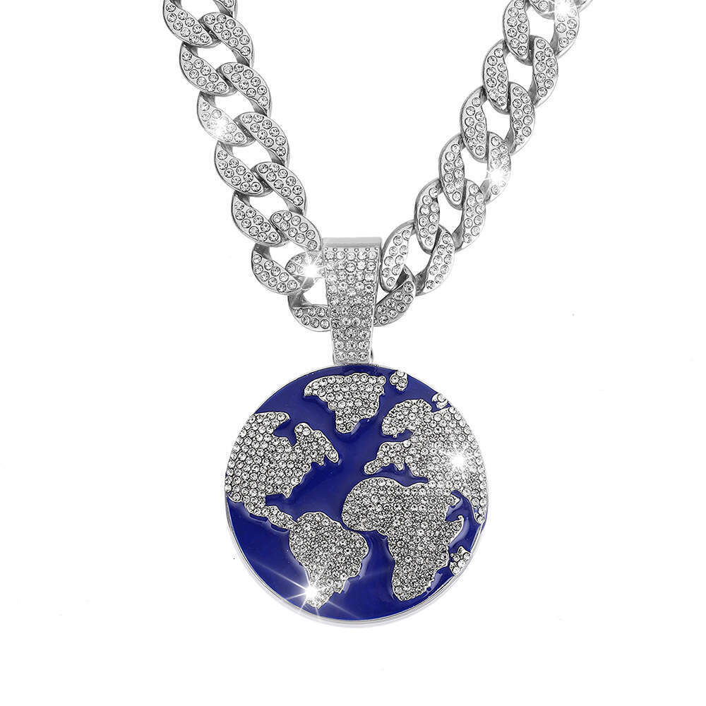 New Drop Oil Hip Hop Planet Earth Pendant Cuban Necklace Personalized Environmental Friendly Alloy Headpiece