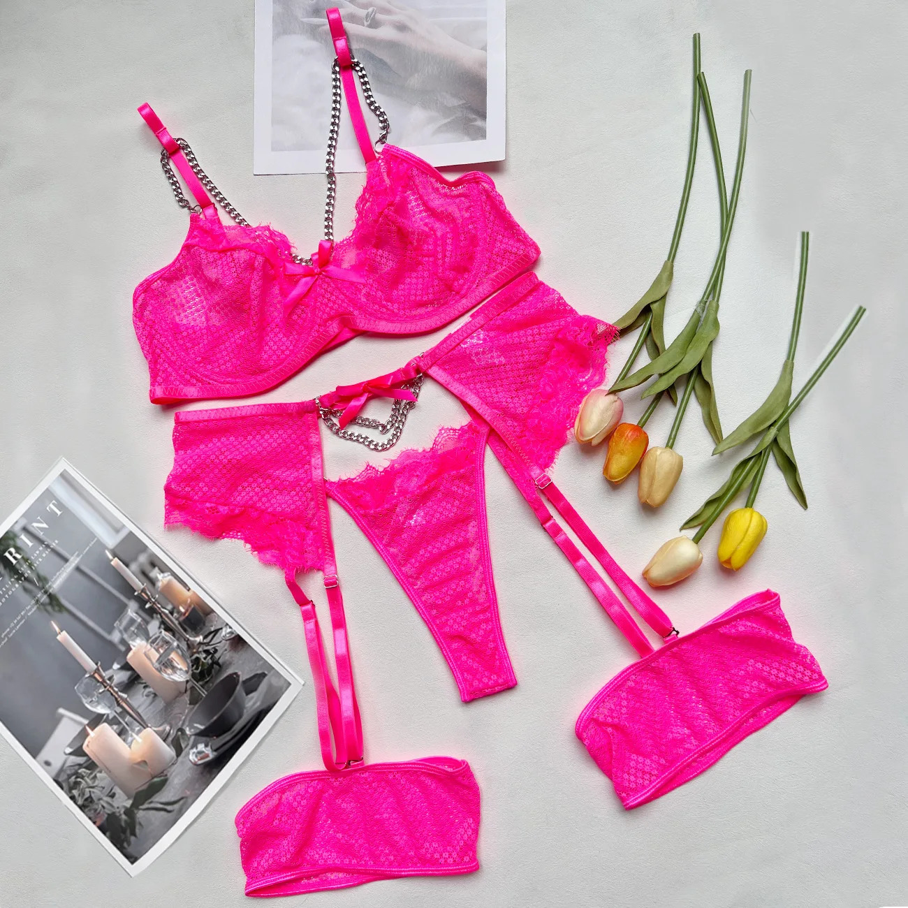 Lingerie Underwear Bras Sets Lace Garter Lingerie Women Intimates Underwire Bra And Panty Thongs Ladies Underwear Set 250320